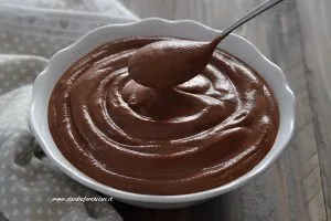 crema al cioccolato senza uova e senza latte e senza zucchero servita