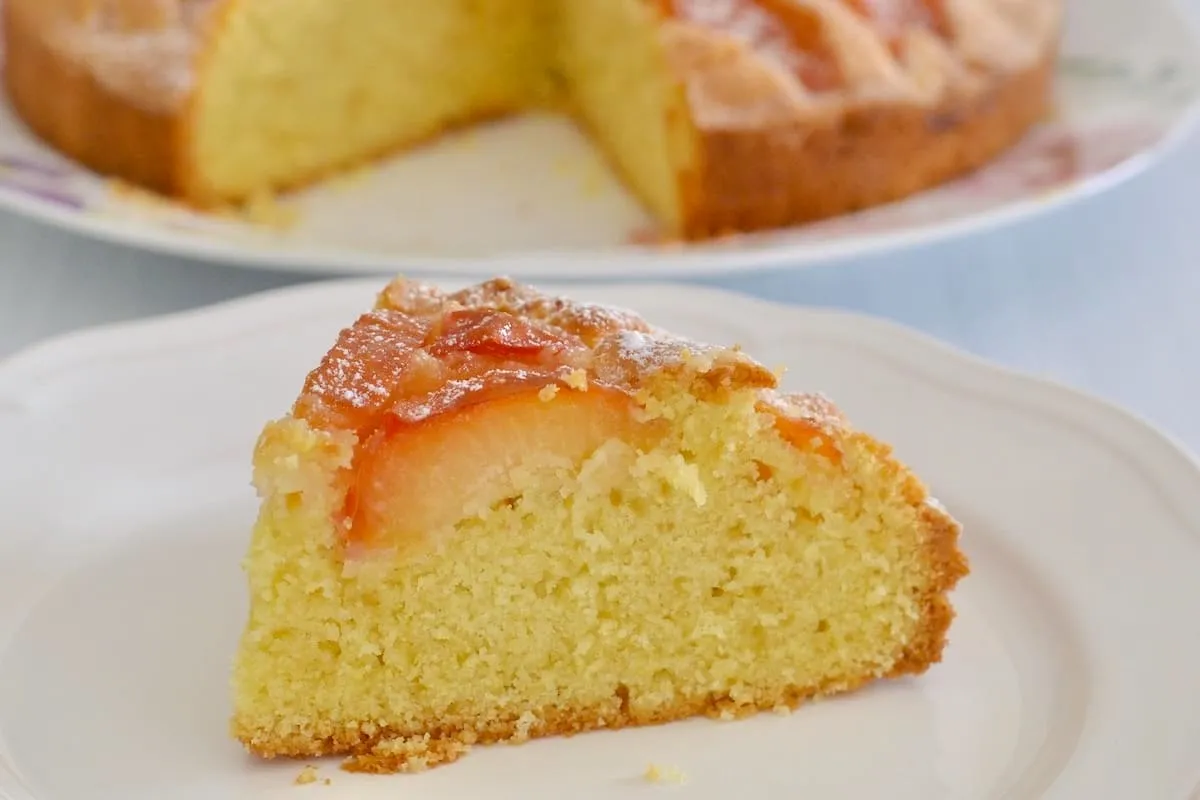 torta di prugne morbida servita